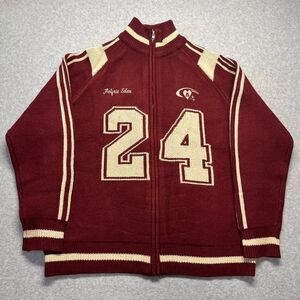 Aelfric Eden Varsity Cardigan Small Zip Up Burgundy Cream Relaxed Fit Y2K